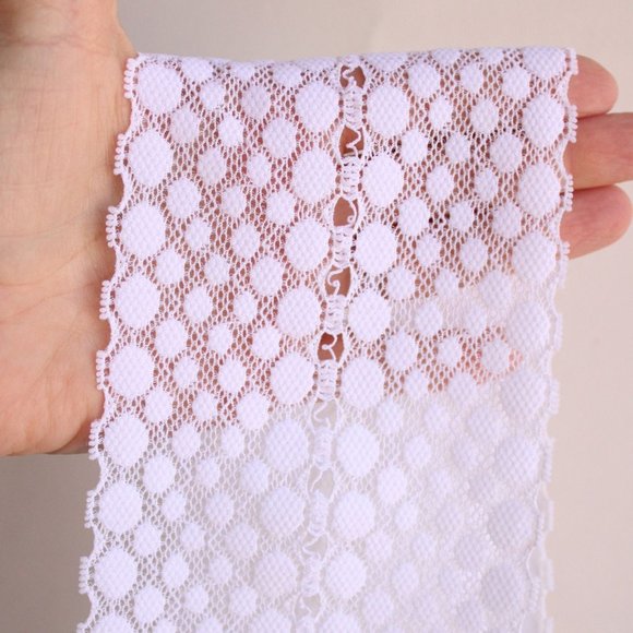 Vintage 1980s 1990s Stretch Lace Trim, Raval NYC, Wide, White, 2 yards, 6.75" wd - Picture 4 of 8